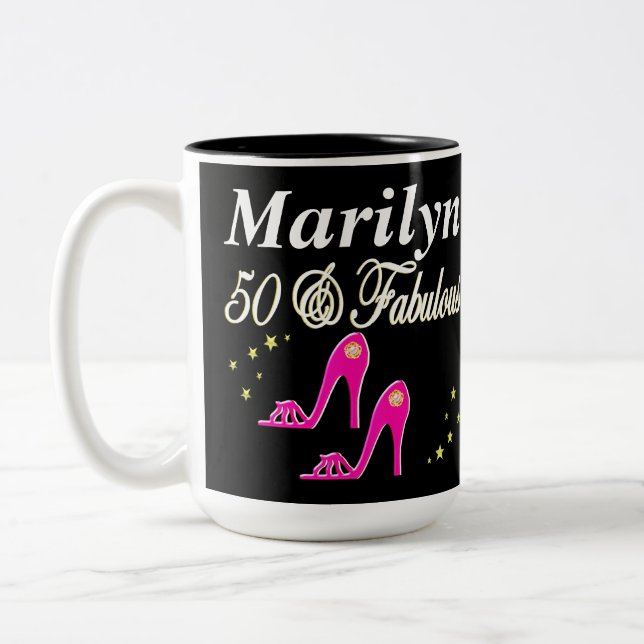 PINK 50 & FABULOUS PERSONALISIERTES MUG ZWEIFARBIGE TASSE (Links)