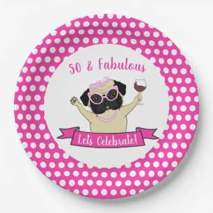 Pink 50 und fabelhafter Niedlicher Mops Hund Funny Pappteller