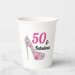 Pink 50 und fabelhaftes Geburtstagsparty-Papier Pappbecher
