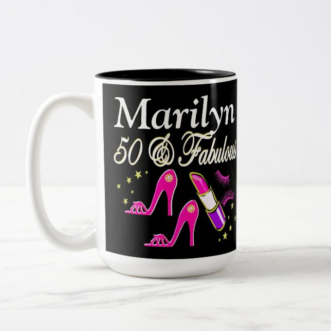 PINK 50 UND FABULOUS PERSONALISIERTES MUG ZWEIFARBIGE TASSE (Links)