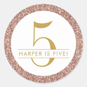 Pink 5. Geburtstag Rose Gold Glitzer Gefallen Runder Aufkleber