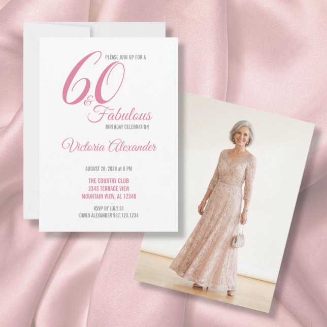 Pink 60 and Fabulous Elegant Script Birthday Einladung (Pink 60 and Fabulous Elegant Script Birthday Invitation)