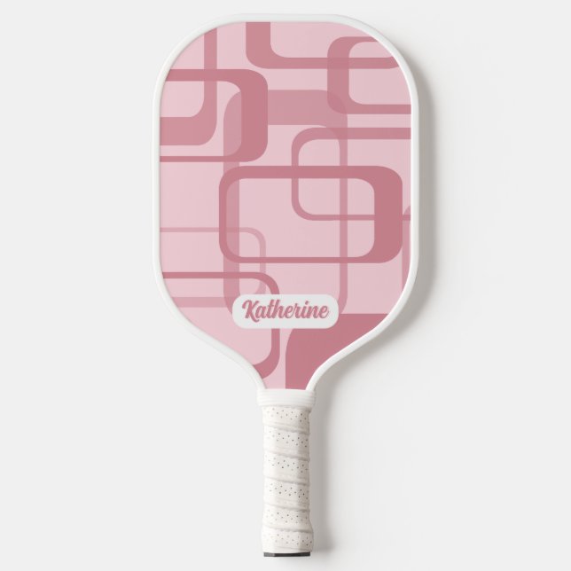 Pink 60's 70's Abstrakt Pattern Name Pickleball Schläger (Vorderseite)