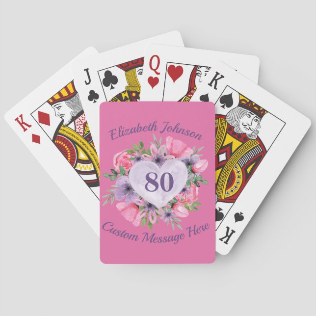 Pink 80. Geburtstag Spielkarten (Rückseite)