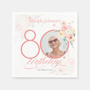 Pink 80. Geburtstag Wasserfarben Foto Serviette