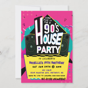 Pink 90er-Hausparty-Einladung Einladung