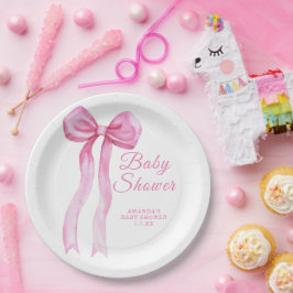 Pink a Bow Girl Babydusche Pappteller