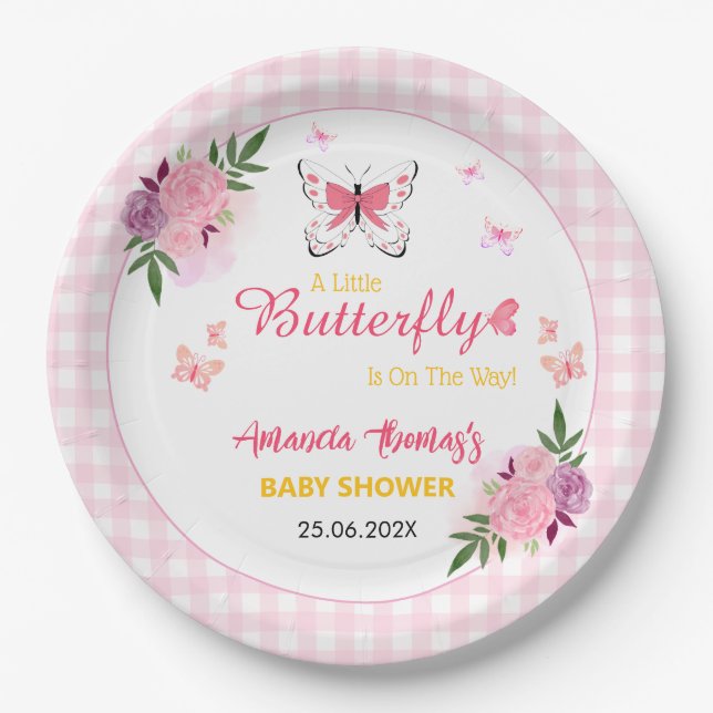 Pink A Little Butterfly Is On The Way Baby Shower  Pappteller (Vorderseite)