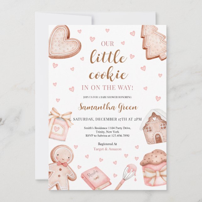 Pink A Little Cookie Baby Shower Einladung (Vorderseite)