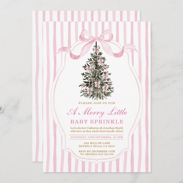 Pink A Merry Little Baby Sprinkle Christmas Tree Einladung (Vorne/Hinten)