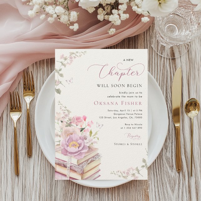 Pink a new Chapter beginnt Buch Thema Kinderdusche Einladung (Von Creator hochgeladen)