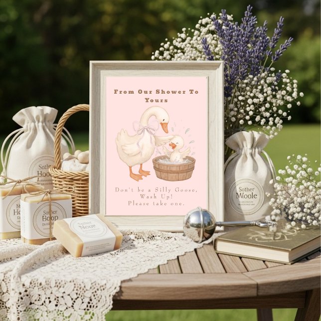 Pink A Silly Goose From Our Shower To Yours Sign Einladung (Pink A Silly Goose From Our Shower To Yours Sign)