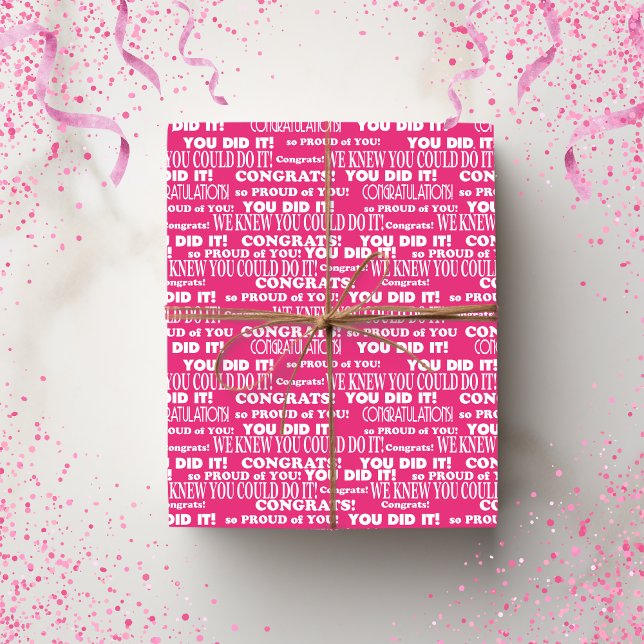 Pink Abschluss Gratulationen Geschenkpapier (Pink Graduation Congratulations School Wrapping Paper)
