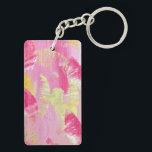 Pink Abstract Art Acrylic Keychain Schlüsselanhänger<br><div class="desc">My emphasis on happy art means that the items you touch and hold each day, the items that do daily work for you, make you smile at the same time! Meet "Wings, " an abstract art, pink and yellow, modern design on something as everyday as a key chain! But if...</div>