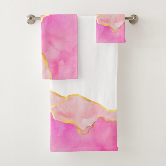 Pink Abstrakt Art MONOGRAM INITIALS Glam Badhandtuch Set (Insitu)