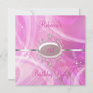 Pink Abstrakt Silver Jewel 21. Elegant Geburtstag Einladung