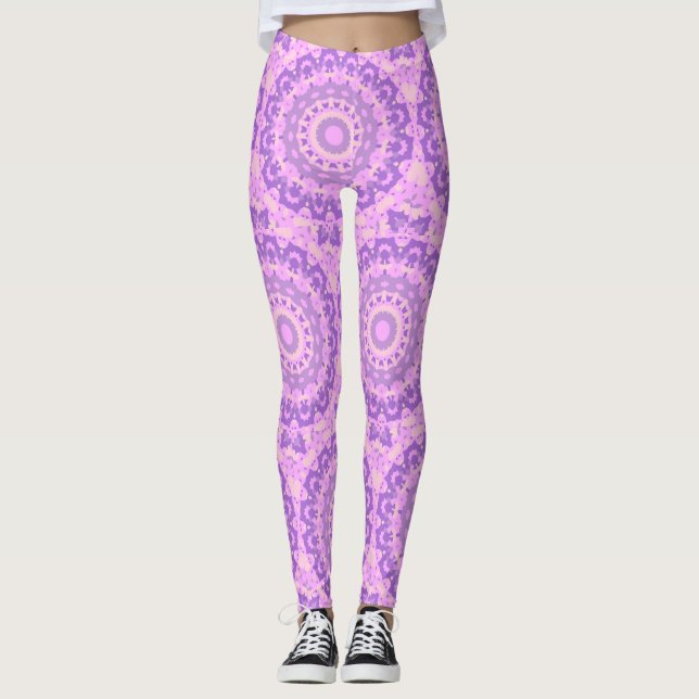 Pink Abstrakt Yoga Zen Blume Muster Leggings (Vorderseite)