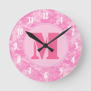 Pink ACU Camouflage Camoufla Monogramm erste Wandk Runde Wanduhr