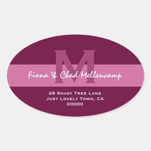 Pink ad Berry Modern Wedding Address L006 Ovaler Aufkleber (Vorderseite)