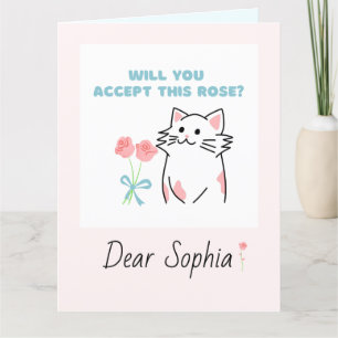 Pink Adorable Cat&Rose Faltenkarte Dankeskarte