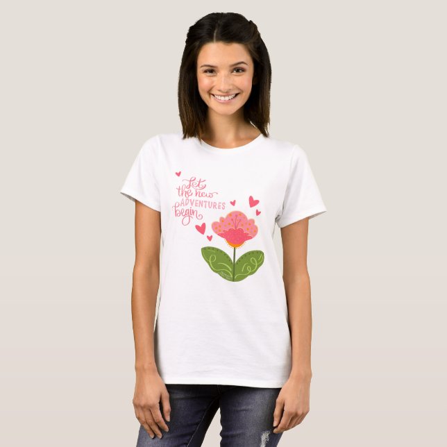 Pink Adventures Niedlicher Blumeninspirivity T - S T-Shirt (Vorne ganz)