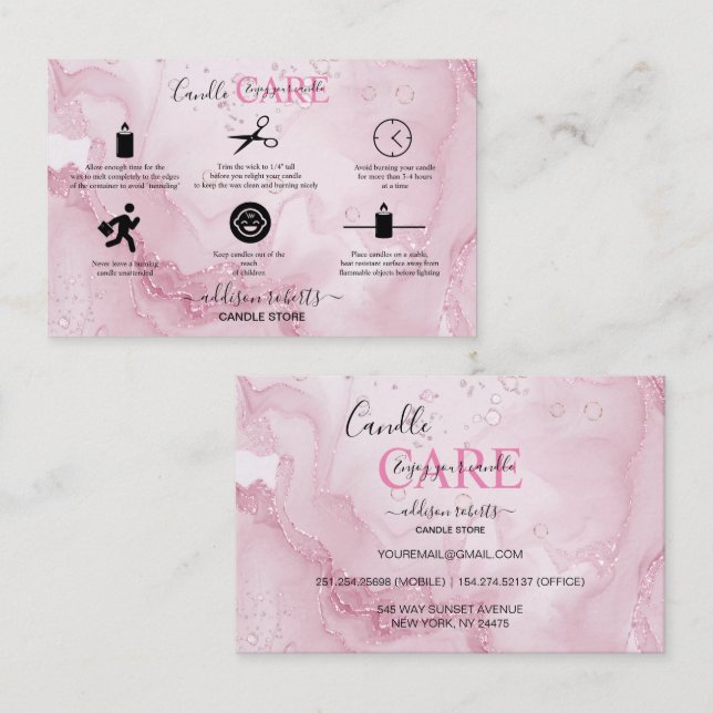Pink Aesthetic Candle Square Business Card Visitenkarte (Vorne/Hinten)