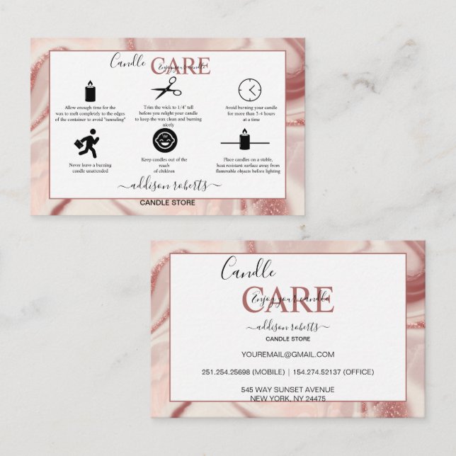 Pink Aesthetic Candle Square Business Card Visitenkarte (Vorne/Hinten)