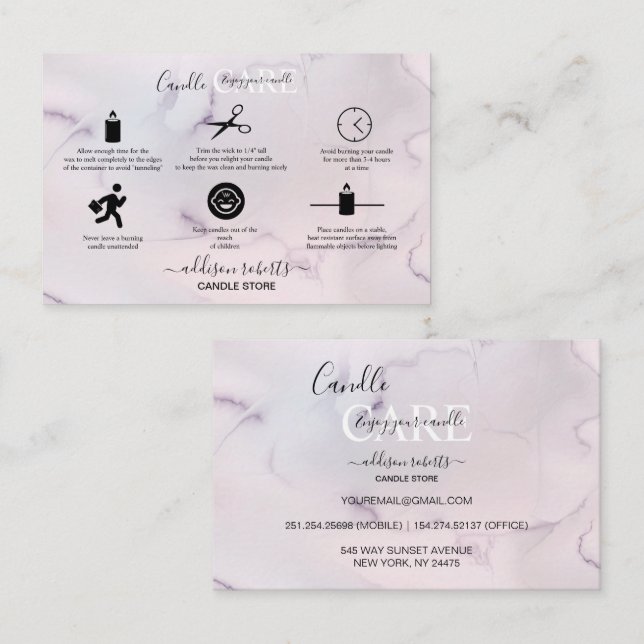 Pink Aesthetic Candle Square Business Card Visitenkarte (Vorne/Hinten)