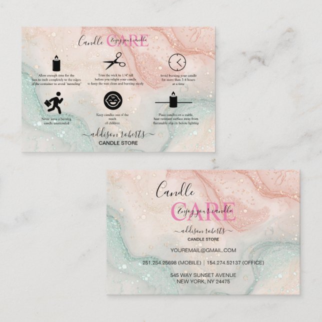 Pink Aesthetic Candle Square Business Card Visitenkarte (Vorne/Hinten)