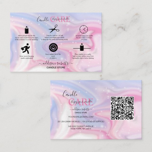 Pink Aesthetic Candle Square Business Card Visitenkarte (Vorne/Hinten)