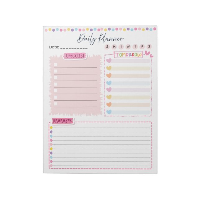 Pink Aesthetic Daily Planner Notepad Notizblock (Rotiert)
