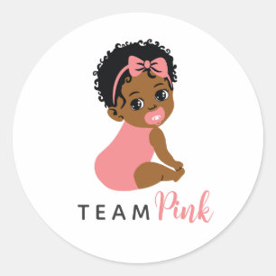 Pink African American Baby Girl Gender Reveal Runder Aufkleber