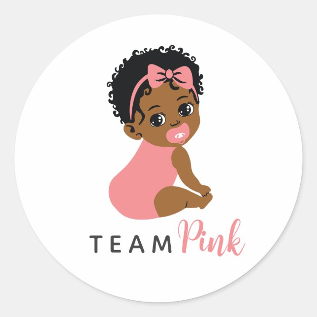 Pink African American Baby Girl Gender Reveal Runder Aufkleber (Vorderseite)