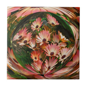 Pink African Daisies Floral Abstrakt Art Fliese