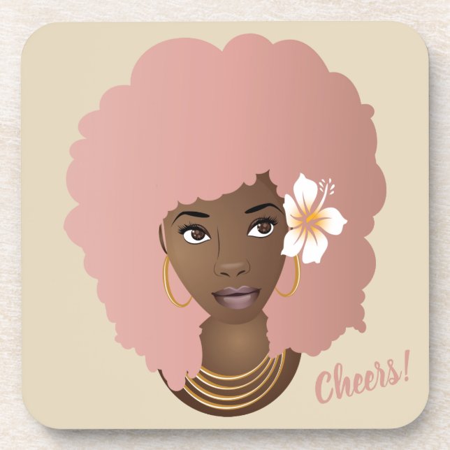 Pink Afro Blume in ihrem Haar, Untersetzer Set von (Vorderseite)