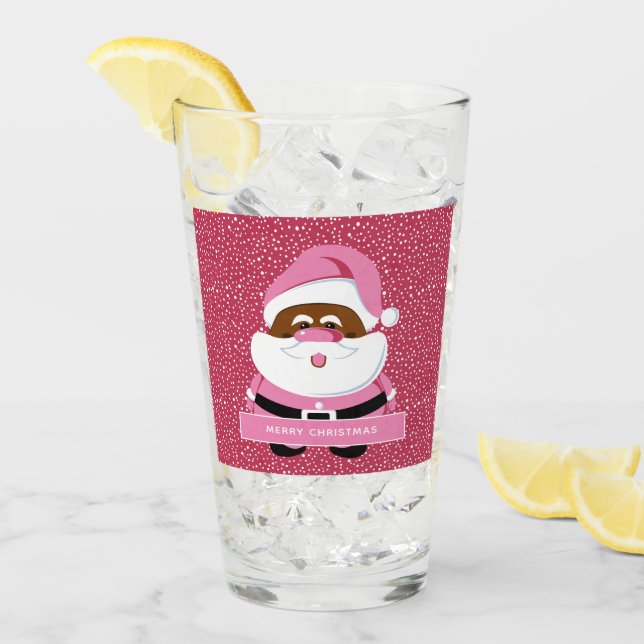Pink Afroamerikanischer Weihnachtsmann Weihnachten Glas (Vorderseite Ice)