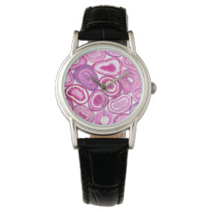 Pink agate Aquarell Armbanduhr