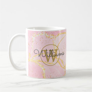 Pink Agate Geode Gold Monogram Script Name Kaffeetasse