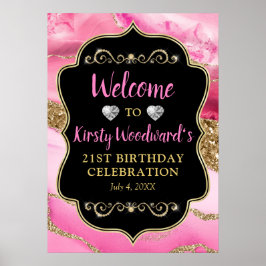Pink Agate Geode Slices und Gold Glitzer Geburtsta Poster