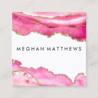 Pink Agate Gold Sparkle Beauty Stylist Makeup Quadratische Visitenkarte