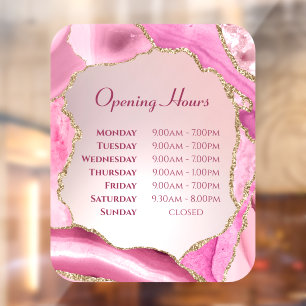 Pink Agate Imitats Foil Opening Stunden Fensterheb Fensteraufkleber