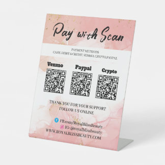 Pink Agate QR Triple Payment Table Tent Pedestal  Sockelschild