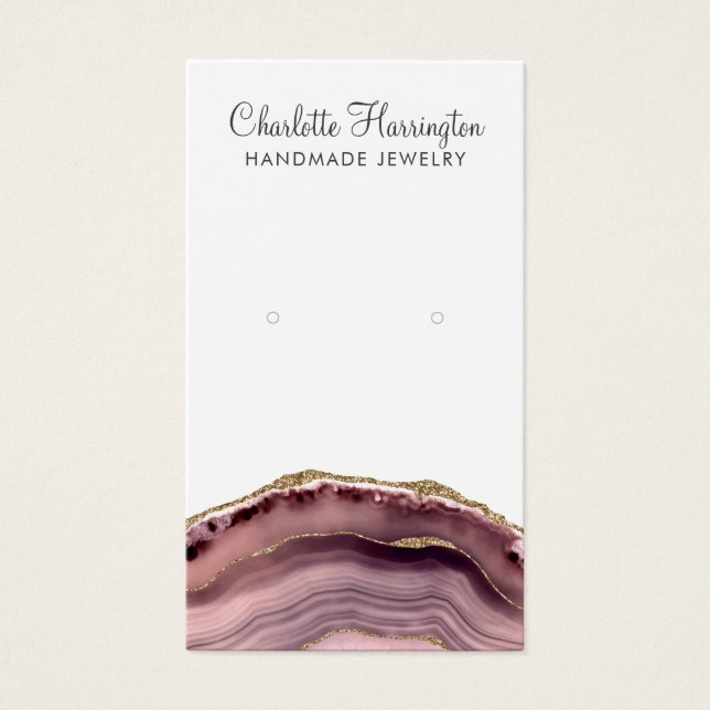 Pink Agate Script Earring Juwelier Display Card (Vorderseite)