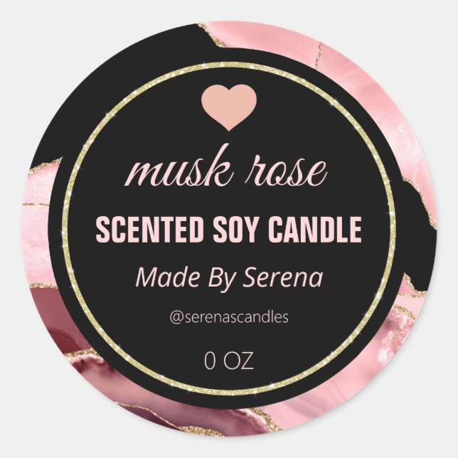 Pink Agate Soy Candle Labels Runder Aufkleber (Vorderseite)