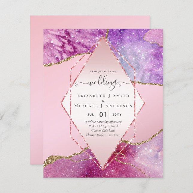 Pink AGATESparkles Wedding Invitations BUDGET (Vorne/Hinten)
