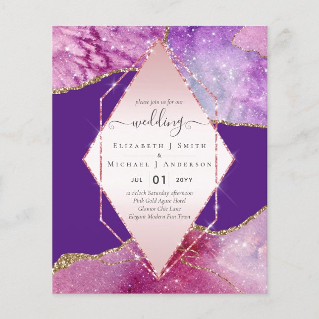 Pink AGATESparkles Wedding Invitations BUDGET Flyer (Vorne)