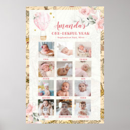 Pink Air Ballon Erstes Jahr Foto Collage Post Poster