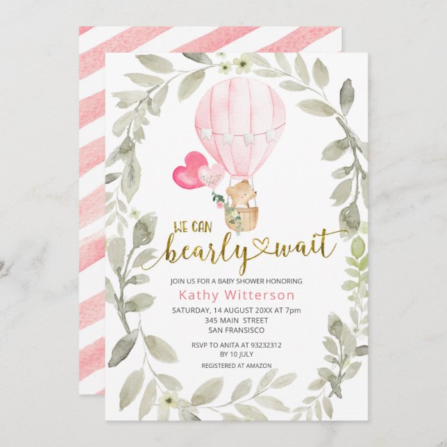 Pink Air Ballon können wir frühzeitig abwarten Bab Einladung (Vorne/Hinten)