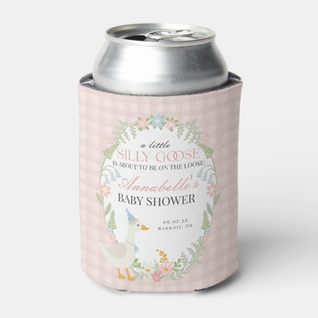 Pink Albern Gänse Floral Gingham Baby Dusche Gefal Dosenkühler (Kanne Vorderseite)
