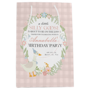 Pink Albern Gänse Floral Gingham Birthday Gefallen Mittlere Geschenktüte